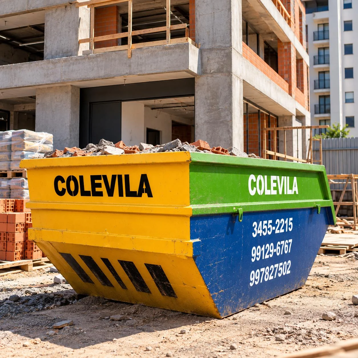 Caçamba da Colevila para retirada de entulho de construção