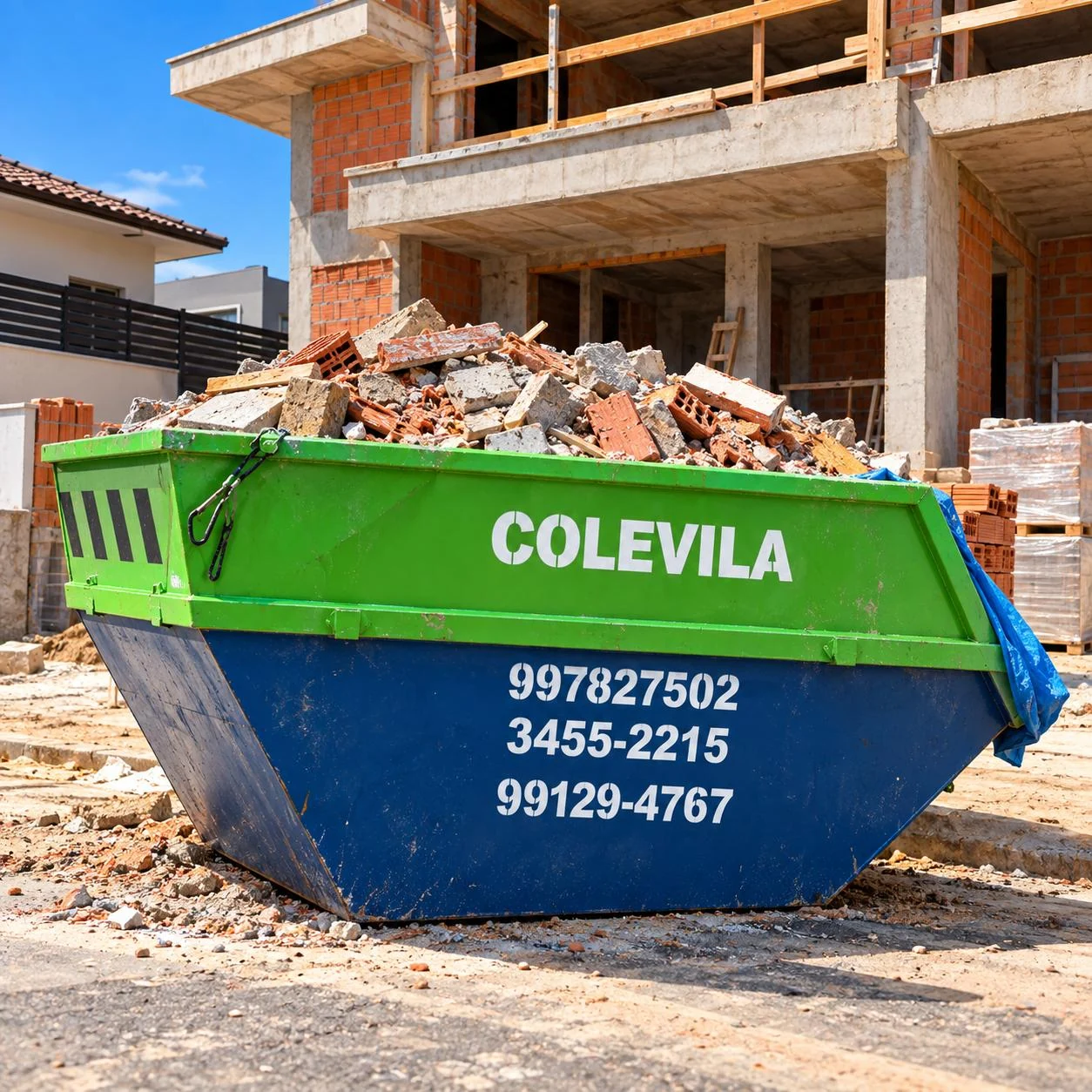 Caçamba de entulho da Colevila em uma obra em Joinville