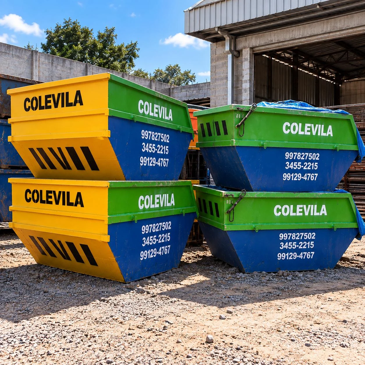 Caçambas da Colevila organizadas no pátio